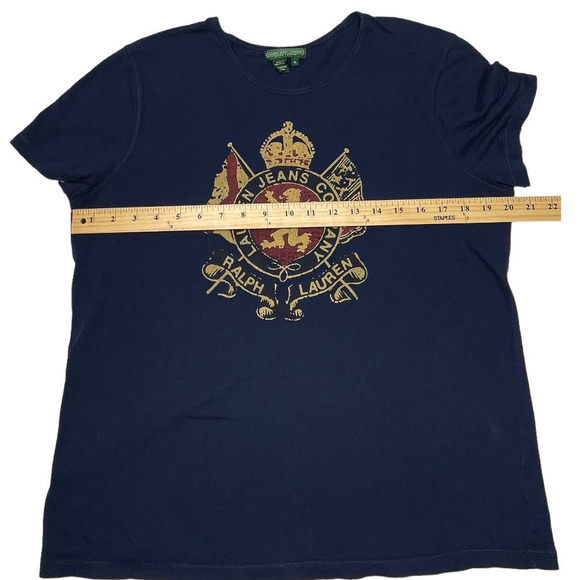 Ralph Lauren Women's Navy and Burgundy  Coat Of Arms T-Shirt Size Large - Picture 5 of 8